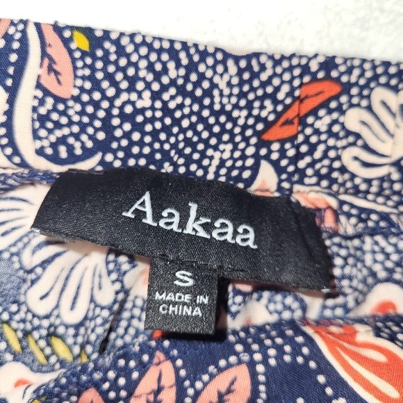 Aakaa Palazzo Pants Women's Size Small  Navy Blue Gold Asymmetrical Hemline - Picture 8 of 12